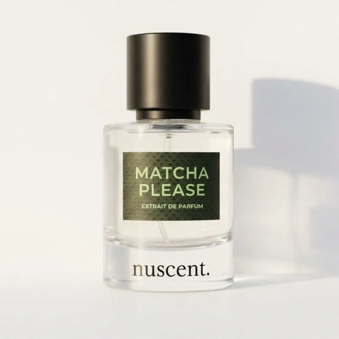Matcha Please eau de parfum by nuscent – green and creamy unisex fragrance with forest green label and black cap